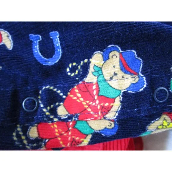 OshKosh BGosh Vestbak Cowboy Teddy Navy Blue Corduroy Overalls 12M EUC USA Made